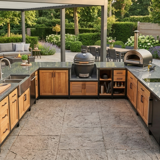 NL Buitenkeuken Amsterdam | 70 Liter Koelkast | Wijnkoelkast | + Kamado BBQ | Douglas Hout